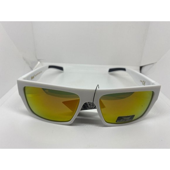 LOCS Hardcore Gangster Sunglasses Lowrider Biker White Yellow American Flag NEW - Picture 2 of 5